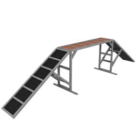 Dog Agility Equipment Ramp with Safety Bar, Non-slip Surface, for Walk and Pause Training, Gray (Option: GRAY)